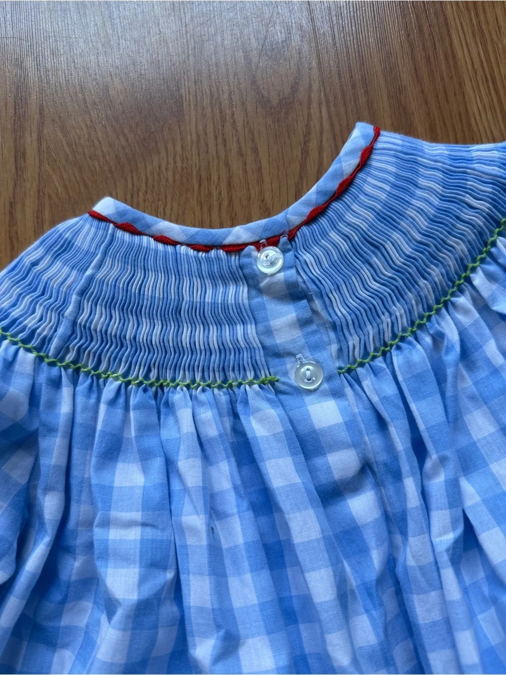 Shrimp & Grits Kids Smocked Blue Gingham One-Piece Romper 18 Months